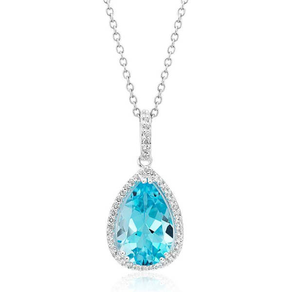 Sky Blue Topaz Elegant Halo Pendant