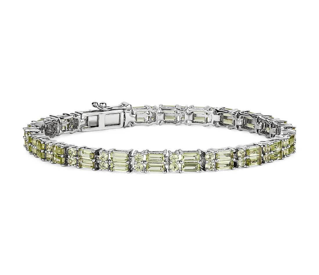 Double Row Baguette & Round Peridot Bracelet