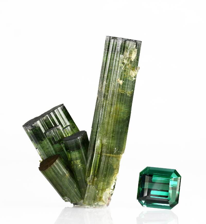 Tourmaline crystals and gem