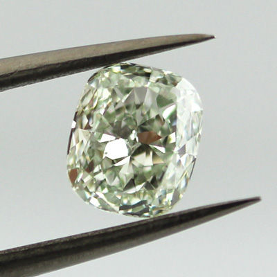 Fancy Light Yellowish Green Diamond, Cushion, 1.03 carat, VS2- C