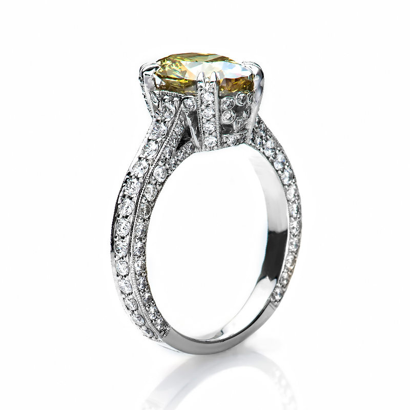 Fancy Dark Brown Greenish Yellow Chameleon Diamond Ring, Oval, 2.01 carat - B